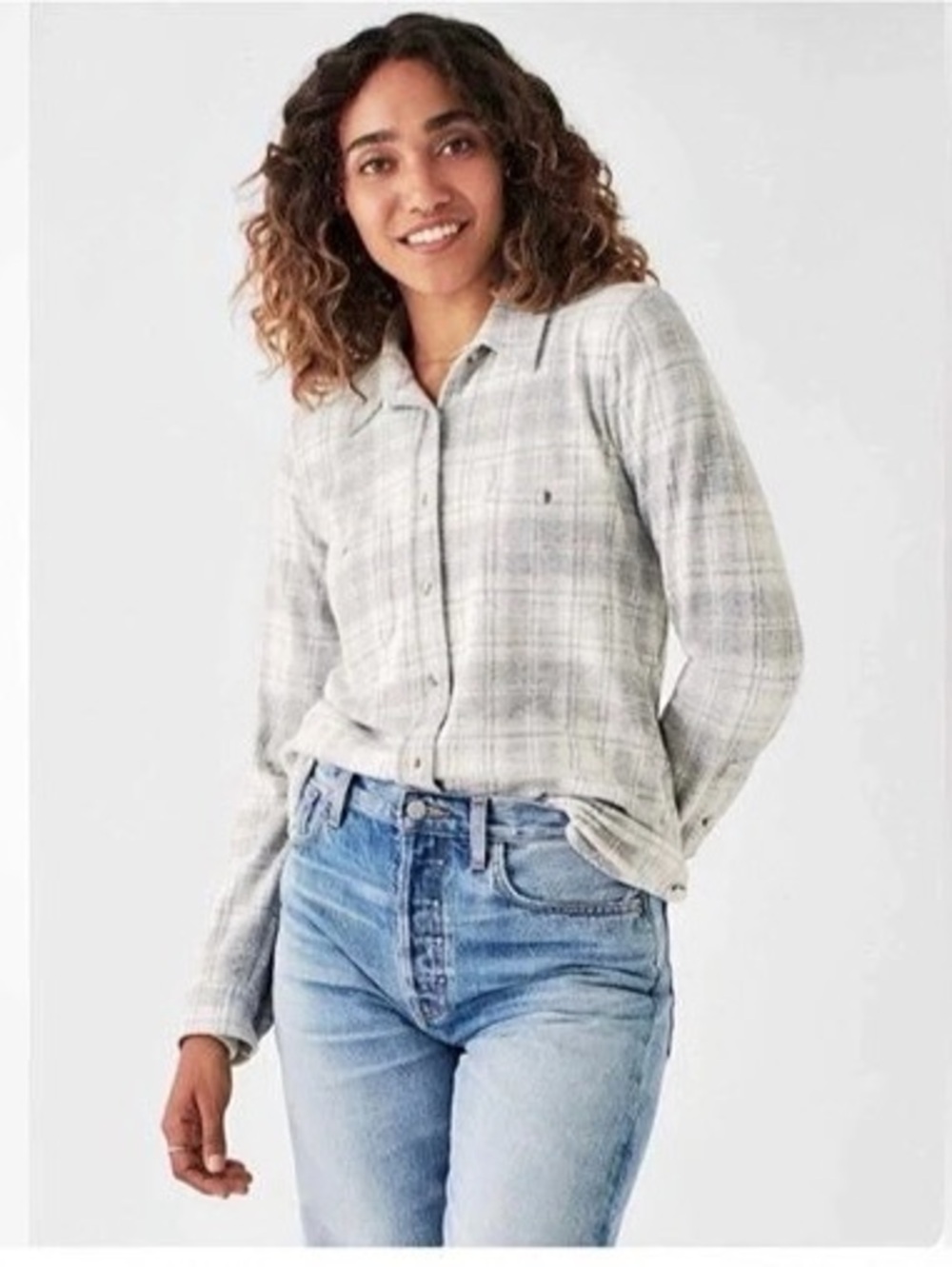 Faherty Legend Sweater Shirt Plaid Button Down in Gray & White Medium NWT